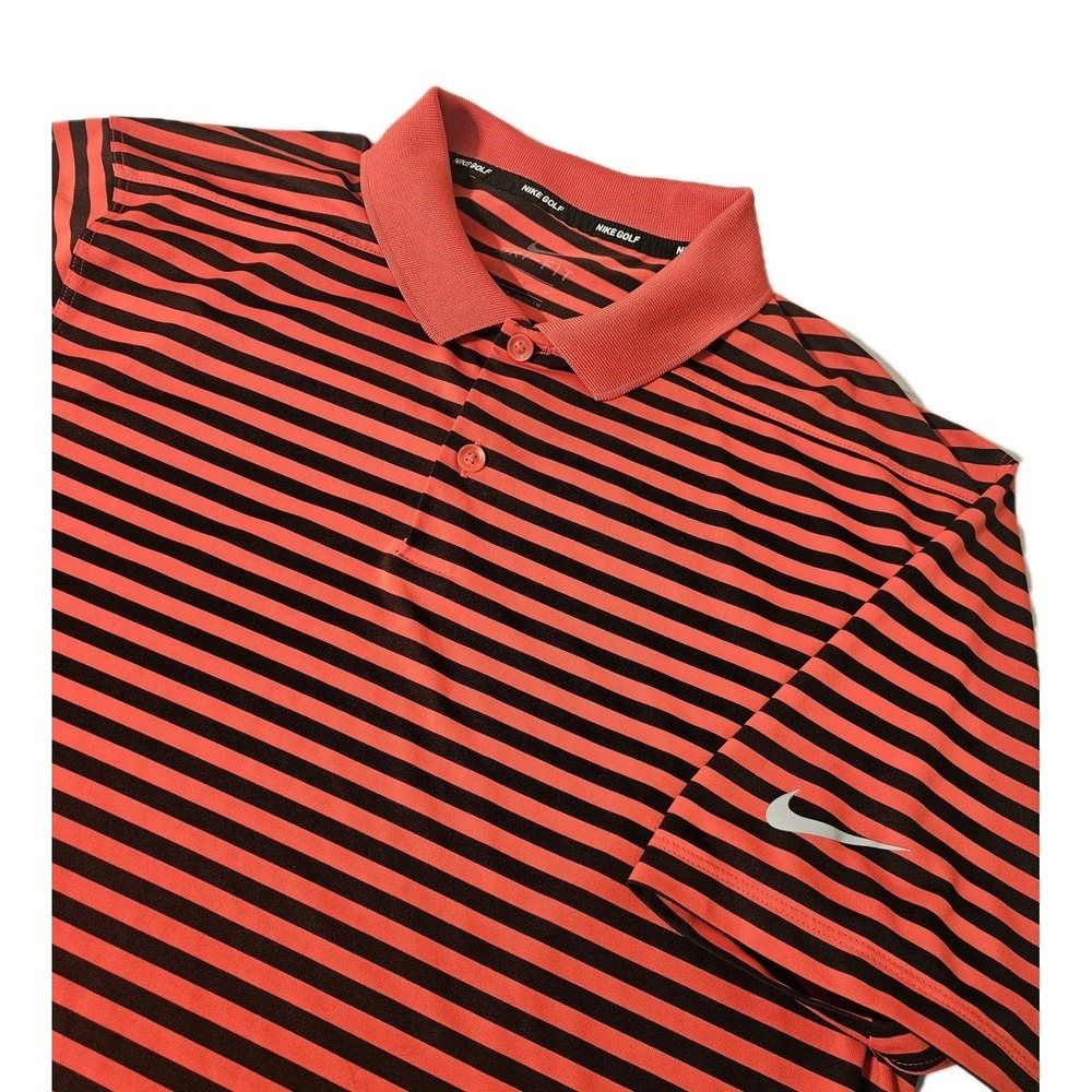 Nike Golf Polo Men M Red Striped Dri Fit Short Sleeve Performance Shirt